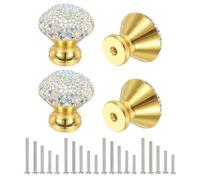 sourcing map Drawer Knobs,4Pcs 1.1 Inch (28mm) Diameter Bling Diamond Decoration Cabinet Knob, Round Rhinestones Pull Handle with Screws for Home, Office, Kitchen (Gold Base + AB Diamond)