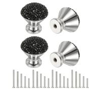 sourcing map Drawer Knobs,4Pcs 1.1 Inch (28mm) Diameter Bling Diamond Decoration Cabinet Knob, Round Rhinestones Pull Handle with Screws for Home, Office, Kitchen (White Base + Black Diamonds)