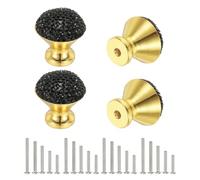 sourcing map Drawer Knobs,4Pcs 1.1 Inch (28mm) Diameter Bling Diamond Decoration Cabinet Knob, Round Rhinestones Pull Handle with Screws for Home, Office, Kitchen (Gold Base + Black Diamonds)