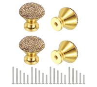 sourcing map Drawer Knobs,4Pcs 1.1 Inch (28mm) Diameter Bling Diamond Decoration Cabinet Knob, Round Rhinestones Pull Handle with Screws for Home, Office (Gold Base + Crystal Yellow Diamond)