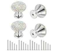 sourcing map Drawer Knobs,4Pcs 1.1 Inch (28mm) Diameter Bling Diamond Decoration Cabinet Knob, Round Rhinestones Pull Handle with Screws for Home, Office, Kitchen (White Base + AB Diamond)