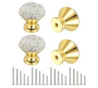 sourcing map Drawer Knobs,4Pcs 1.1 Inch (28mm) Diameter Bling Diamond Decoration Cabinet Knob, Round Rhinestones Pull Handle with Screws for Home, Office, Kitchen (Gold Base + White Diamond)