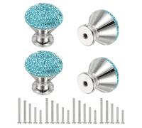 sourcing map Drawer Knobs,4Pcs 1.1 Inch(28mm) Diameter Bling Diamond Decoration Cabinet Knob, Round Rhinestones Pull Handle with Screws for Home, Office, Kitchen (White Base + Lake Blue Diamond)