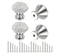 sourcing map Drawer Knobs,4Pcs 1.1 Inch (28mm) Diameter Bling Diamond Decoration Cabinet Knob, Round Rhinestones Pull Handle with Screws for Home, Office, Kitchen (White Base + White Diamond)
