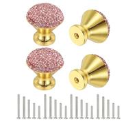 sourcing map Drawer Knobs,4Pcs 1.1 Inch (28mm) Diameter Bling Diamond Decoration Cabinet Knob, Round Rhinestones Pull Handle with Screws for Home, Office, Kitchen (Gold Base + Pink Diamond)