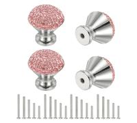 sourcing map Drawer Knobs,4Pcs 1.1 Inch (28mm) Diameter Bling Diamond Decoration Cabinet Knob, Round Rhinestones Pull Handle with Screws for Home, Office, Kitchen (White Base + Pink Diamond)
