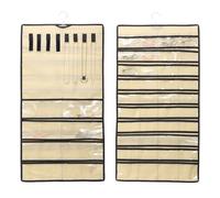 sourcing map Dual-sided Hanging Jewelry Organizer with 48 Pockets and 8 Hook Loops, Over the Door Jewelry Organizer Wall Mounted Necklace Holder for Closet Earrings Bracelets Rings, Beige