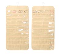 sourcing map Dual-sided Hanging Jewelry Organizer with 80 Pockets, Over the Door Jewelry Organizer Wall Mounted Necklace Holder for Closet Earrings Bracelets Rings, Beige