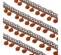 sourcing map Embroidered Pompoms Trim Ribbon, 20 Yards Polyester Pom Pom Trim Fringe, Woven Embroidery for DIY Sewing Crafts Clothing Decoration, Brown