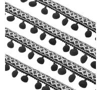 sourcing map Embroidered Pompoms Trim Ribbon, 20 Yards Polyester Pom Pom Trim Fringe, Woven Embroidery for DIY Sewing Crafts Clothing Decoration, Black