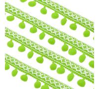 sourcing map Embroidered Pompoms Trim Ribbon, 20 Yards Polyester Pom Pom Trim Fringe, Woven Embroidery for DIY Sewing Crafts Clothing Decoration, Green