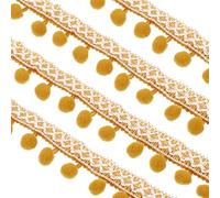 sourcing map Embroidered Pompoms Trim Ribbon, 20 Yards Polyester Pom Pom Trim Fringe, Woven Embroidery for DIY Sewing Crafts Clothing Decoration, Light Brown