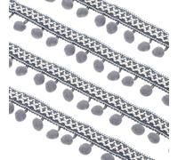 sourcing map Embroidered Pompoms Trim Ribbon, 20 Yards Polyester Pom Pom Trim Fringe, Woven Embroidery for DIY Sewing Crafts Clothing Decoration, Dark Gray