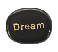 sourcing map Engraved Inspirational Stones, Natural Worry Stone Oval Crystal Thumb Rocks with Engraved Words for Women Stress Gifts, Black Obsidian (Dream)