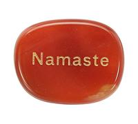 sourcing map Engraved Inspirational Stones, Natural Worry Stone Oval Crystal Thumb Rocks with Engraved Words for Women Stress Gifts, Red Agate-Namaste