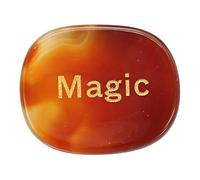 sourcing map Engraved Inspirational Stones, Natural Worry Stone Oval Crystal Thumb Rocks with Engraved Words for Women Stress Gifts, Red Agate (Magic)