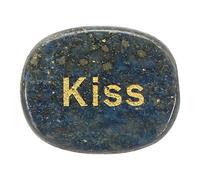 sourcing map Engraved Inspirational Stones, Natural Worry Stone Oval Crystal Thumb Rocks with Engraved Words for Women Stress Gifts, Sea Blue (Kiss)