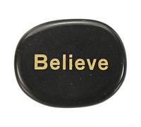 sourcing map Engraved Inspirational Stones, Natural Worry Stone Oval Crystal Thumb Rocks with Engraved Words for Women Stress Gifts, Black Obsidian (Believe)