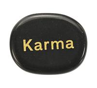 sourcing map Engraved Inspirational Stones, Natural Worry Stone Oval Crystal Thumb Rocks with Engraved Words for Women Stress Gifts, Black Obsidian-Karma