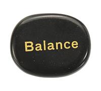 sourcing map Engraved Inspirational Stones, Natural Worry Stone Oval Crystal Thumb Rocks with Engraved Words for Women Stress Gifts, Black Obsidian (Balance)