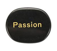 sourcing map Engraved Inspirational Stones, Natural Worry Stone Oval Crystal Thumb Rocks with Engraved Words for Women Stress Gifts, Black Obsidian (Passion)