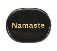 sourcing map Engraved Inspirational Stones, Natural Worry Stone Oval Crystal Thumb Rocks with Engraved Words for Women Stress Gifts, Black Obsidian-Namaste