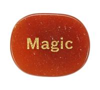 sourcing map Engraved Inspirational Stones, Natural Worry Stone Oval Crystal Thumb Rocks with Engraved Words for Women Stress Gifts, Red Aventurine (Magic)