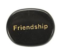 sourcing map Engraved Inspirational Stones, Natural Worry Stone Oval Crystal Thumb Rocks with Engraved Words for Women Stress Gifts, Black Obsidian (Friendship)