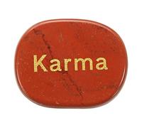 sourcing map Engraved Inspirational Stones, Natural Worry Stone Oval Crystal Thumb Rocks with Engraved Words for Women Stress Gifts, Red Jasper-Karma