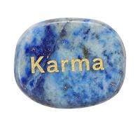 sourcing map Engraved Inspirational Stones, Natural Worry Stone Oval Crystal Thumb Rocks with Engraved Words for Women Stress Gifts, Sea Blue-Karma