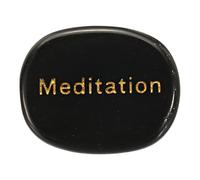 sourcing map Engraved Inspirational Stones, Natural Worry Stone Oval Crystal Thumb Rocks with Engraved Words for Women Stress Gifts, Black Obsidian (Meditation)