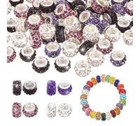 sourcing map European Large Hole Beads for Jewelry Making, 5mm Hole 100Pcs Crystal Rhinestone Spacer Clay Beads for Mothers Day Bracelet DIY Crafting, White/Light Purple/Lavender/Dark Purple