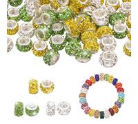 sourcing map European Large Hole Beads for Jewelry Making, 5mm Hole 100Pcs Crystal Rhinestone Spacer Clay Beads for Mothers Day Bracelet DIY Crafting, White/Light Green/Lemon Yellow