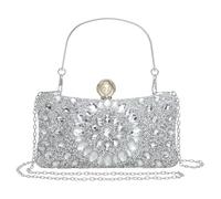 sourcing map Evening Bags for Women, Sparkly Crystal Rhinestone Clutch Purse with 2 Chain Straps Handbags for Wedding Party Evening Weekend, Silver