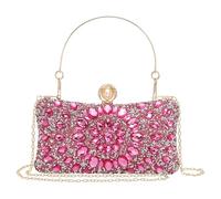 sourcing map Evening Bags for Women, Sparkly Crystal Rhinestone Clutch Purse with 2 Chain Straps Handbags for Wedding Party Evening Weekend, Rose