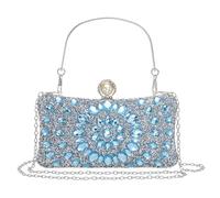 sourcing map Evening Bags for Women, Sparkly Crystal Rhinestone Clutch Purse with 2 Chain Straps Handbags for Wedding Party Evening Weekend, Light Blue