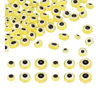 sourcing map Evil Eye Beads, 150 Pcs 6mm/8mm/17mm Resin Flat Round Evil Eye Charm for Jewelry Making DIY Bracelet Earring Necklace Craft, Yellow