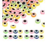 sourcing map Evil Eye Beads, 200 Pcs 10mm Resin Flat Round Evil Eye Charm for Jewelry Making DIY Bracelet Earring Necklace Craft, Pink/Yellow/Green/Orange