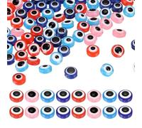 sourcing map Evil Eye Beads, 200 Pcs 10mm Resin Flat Round Evil Eye Charm for Jewelry Making DIY Bracelet Earring Necklace Craft, Pink/Light Blue/Red/Blue