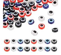 sourcing map Evil Eye Beads, 200 Pcs 10mm Resin Flat Round Evil Eye Charm for Jewelry Making DIY Bracelet Earring Necklace Craft, Bright Blue/Red/White/Black
