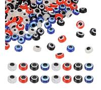 sourcing map Evil Eye Beads, 200 Pcs 6mm Resin Flat Round Evil Eye Charm for Jewelry Making DIY Bracelet Earring Necklace Craft, Bright Blue/Red/White/Black