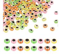 sourcing map Evil Eye Beads, 200 Pcs 6mm Resin Flat Round Evil Eye Charm for Jewelry Making DIY Bracelet Earring Necklace Craft, Pink/Yellow/Green/Orange