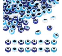 sourcing map Evil Eye Beads, 200 Pcs 8mm Resin Flat Round Evil Eye Charm for Jewelry Making DIY Bracelet Earring Necklace Craft, White/Light Blue/Blue/Bright Blue
