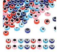 sourcing map Evil Eye Beads, 200 Pcs 8mm Resin Flat Round Evil Eye Charm for Jewelry Making DIY Bracelet Earring Necklace Craft, Pink/Light Blue/Red/Blue