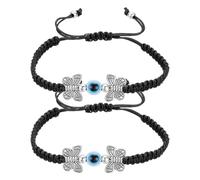 sourcing map Evil Eye Lucky Bracelets, Handmade Braided Rope String Adjustable Protection Bracelets, Minimalist Jewelry for Women Men Friend (Butterfly Style, Black)