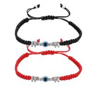 sourcing map Evil Eye Lucky Bracelets, Handmade Braided Rope String Adjustable Protection Bracelets, Minimalist Jewelry for Women Men Friend (Elephant Style, Black/Red)