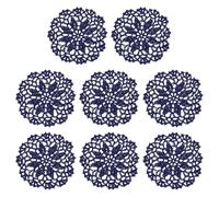 sourcing map Fabric Coasters, 8pcs 4" - Cotton Woven Crochet Doilies, Lace Embroidery Cup Mat with Floral Pattern for Wedding Party Decoration (Navy Blue)