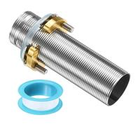 sourcing map Faucet Mount Extension Shank 10cm x 32mm Stainless Steel Pipe Faucet Extension Nipple Locknut Kit with Stainless Steel Thick Anti-Loose Nut and Gasket Fittings for Basin