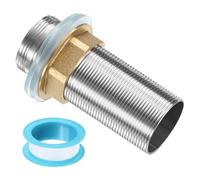 sourcing map Faucet Mount Extension Shank 3.2"x 1.25" Stainless Steel Pipe Faucet Extension Nipple Locknut Kit Extension Threaded Lengthen Fixed High Foot with Raised Nut and Gasket Fittings