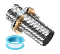 sourcing map Faucet Mount Extension Shank 8cm x 32mm Stainless Steel Pipe Faucet Extension Nipple Locknut Kit with Brass Anti-Loose Nut and Gasket Fittings for Basin